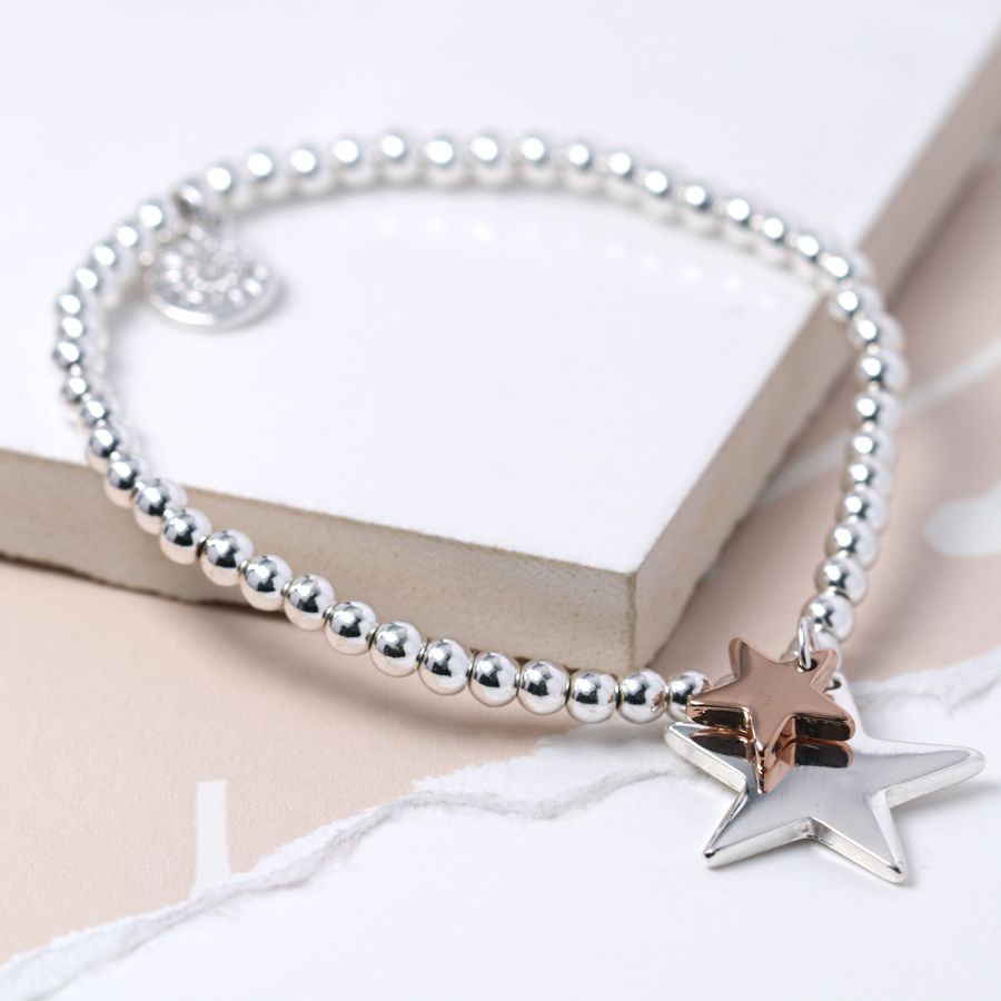 Silver plated and rose gold double star bracelet