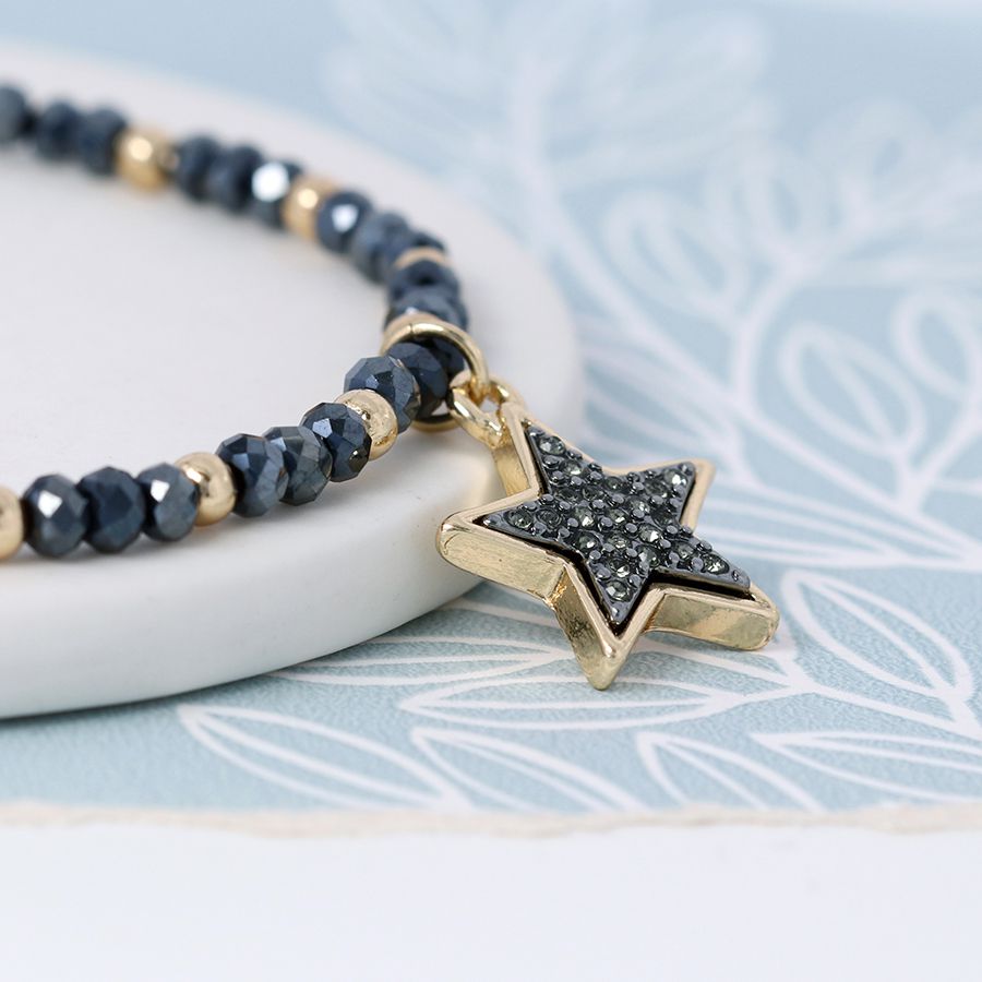 Golden Mixed Bead Navy Star Bracelet.