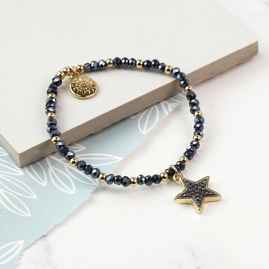 Golden Mixed Bead Navy Star Bracelet.