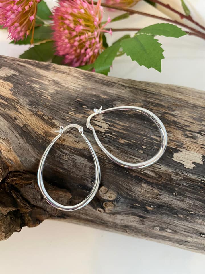 Sterling Silver Oval Shaped Earrings