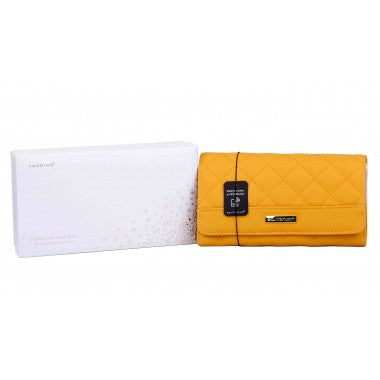 Quilted mustard purse with gift box.