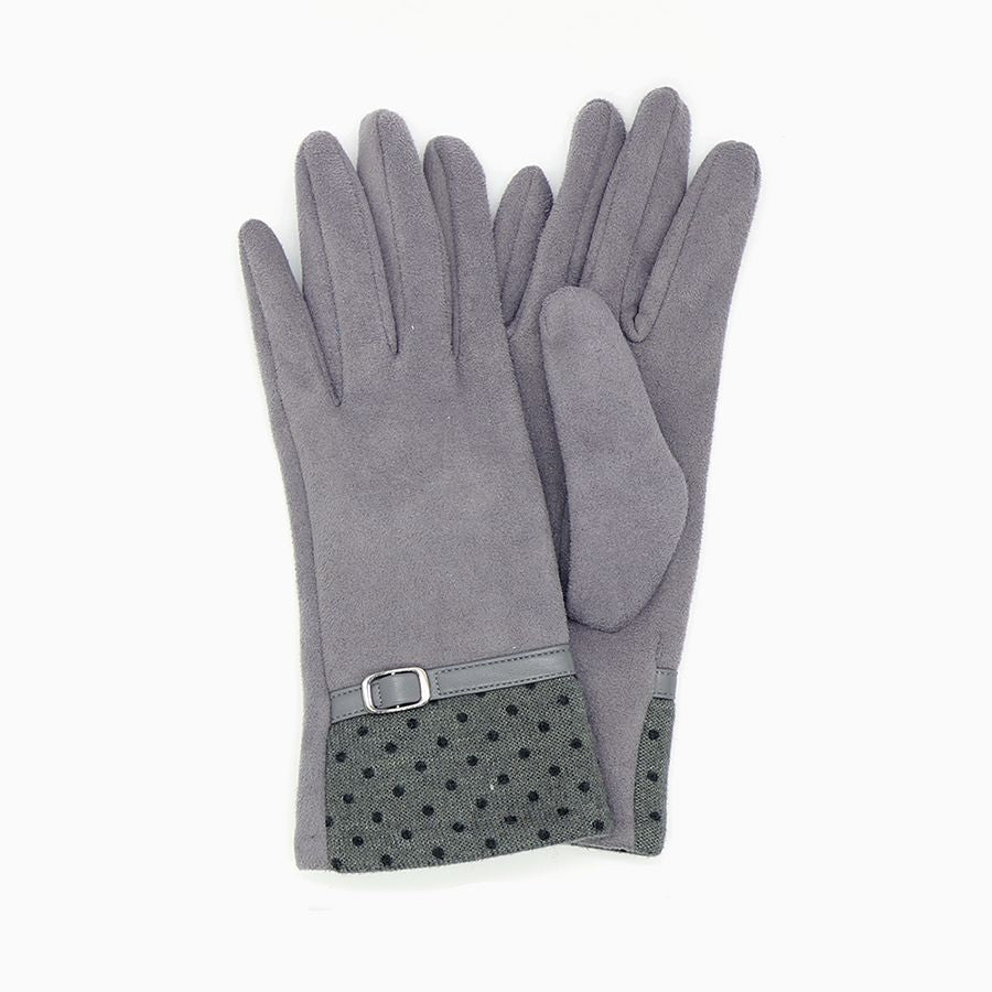 Grey dotty cuff and buckle detail gloves