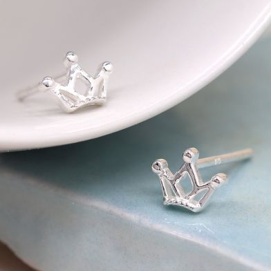 POM Sterling Silver Crown Stud Earrings