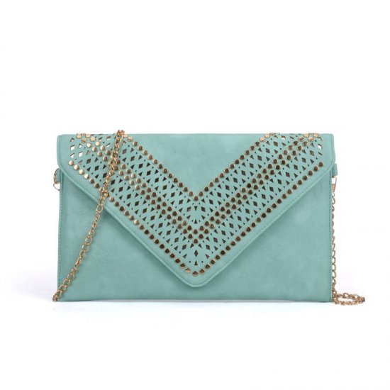 Studded Clutch Bag with Gold Detail and Chain Strap